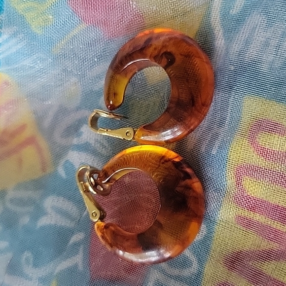 Trifari Crown Amber Hoop Earrings - Picture 7 of 7